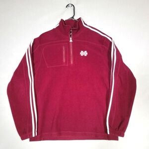 Adidas Mississippi State Bulldogs 1/4 Zip Fleece Pullover 3 Stripe Sleeve Size M
